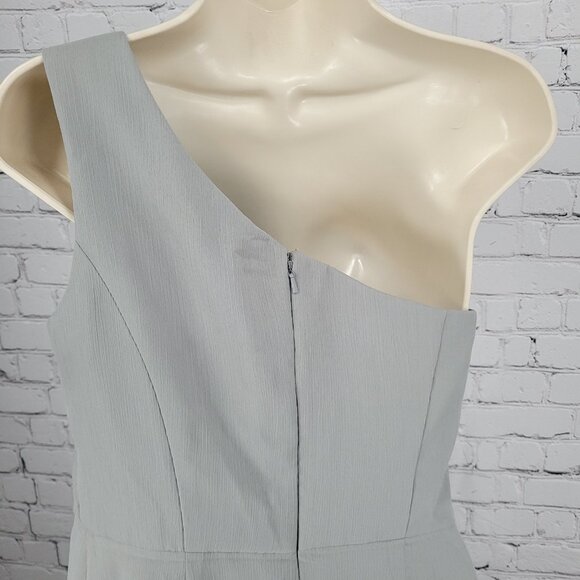 NWD David's Bridal Mercury Chiffon One Shoulder Pleated Short Lined Dress Size 8 - Picture 8 of 11